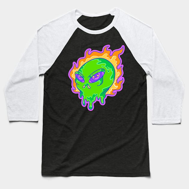 Alien Head Burn Psychedelic Baseball T-Shirt by yoy vector